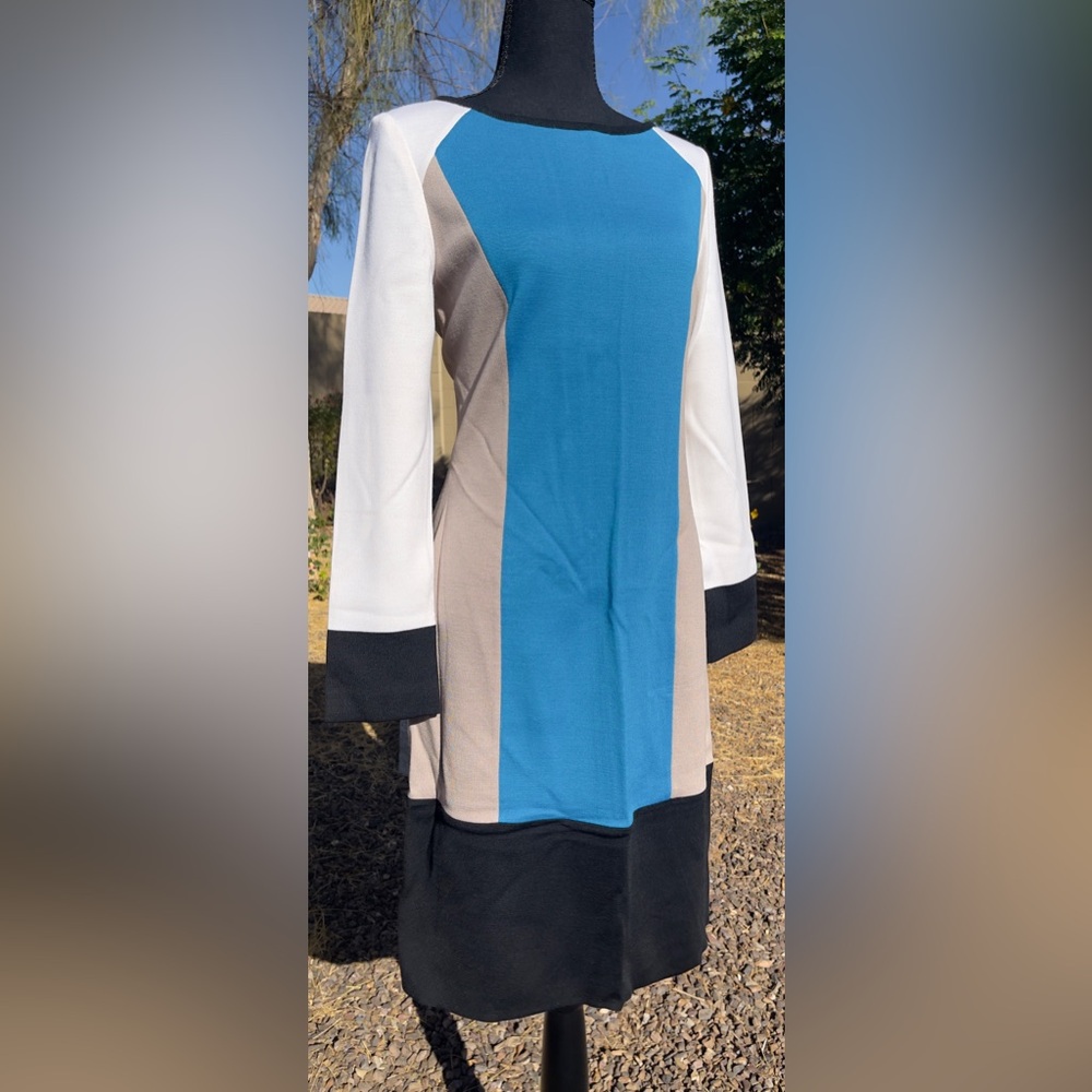 St John knits color block zip long sleeve classic sweater dress Wool Blend Sz 6